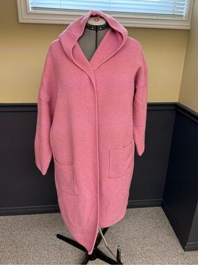 Pink Martini Hooded Open-Front Pink Knit Cardigan